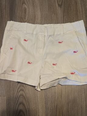 White and Pink Vineyard Vines Embroidered Whale Shorts